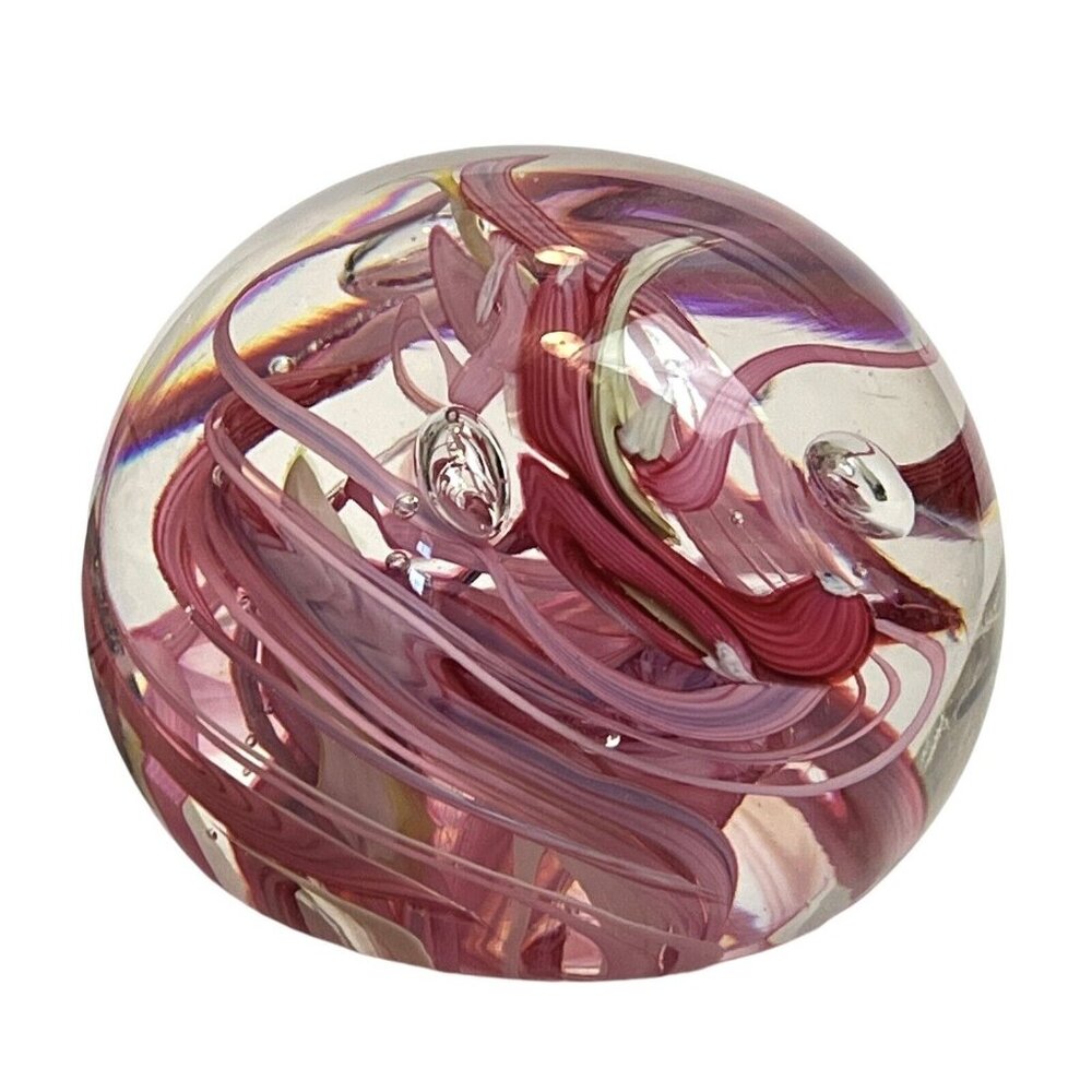 Whitefriars 9850? Pink‎ Yellow White Art Glass Abstract Paperweight Has Sticker!